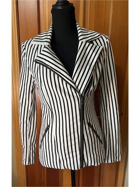Forever 21 Black & White Striped Moto Blazer